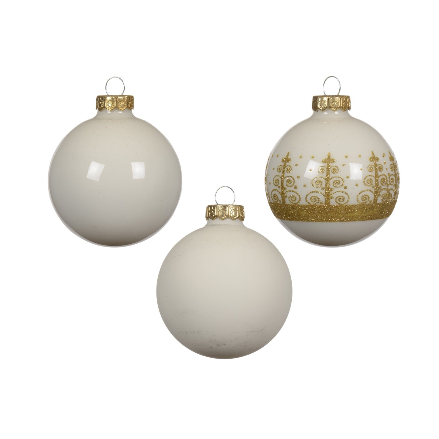 Baubles glass shiny, matt, décor mix 8cm  16 pcs Wool White