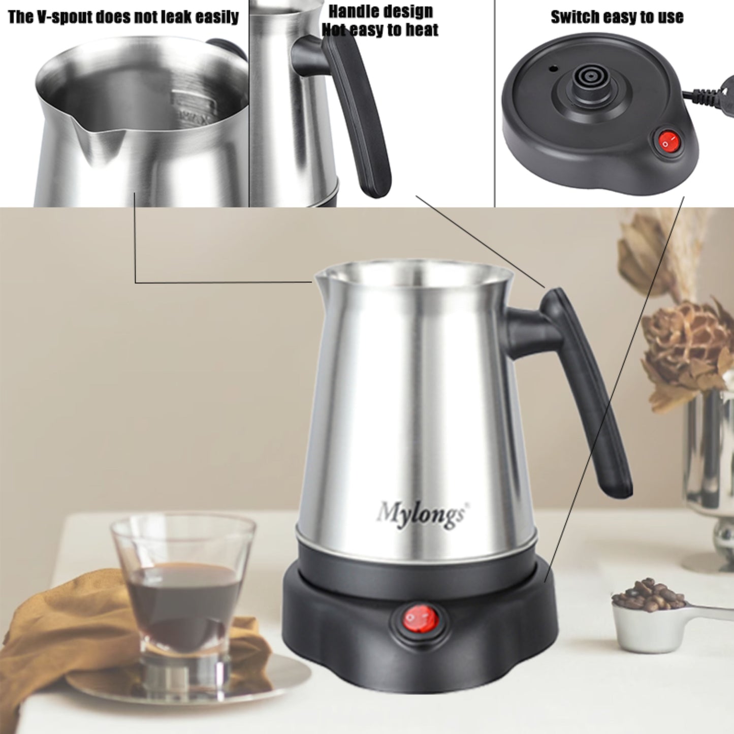 Mylongs Stainless Steel Turkish Coffee Maker Easy 600W - 800ml