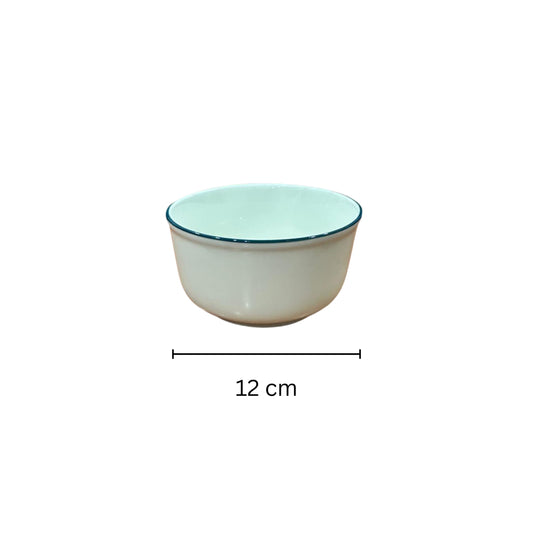 white Ceramic bowl with blue strip  - 12 cm