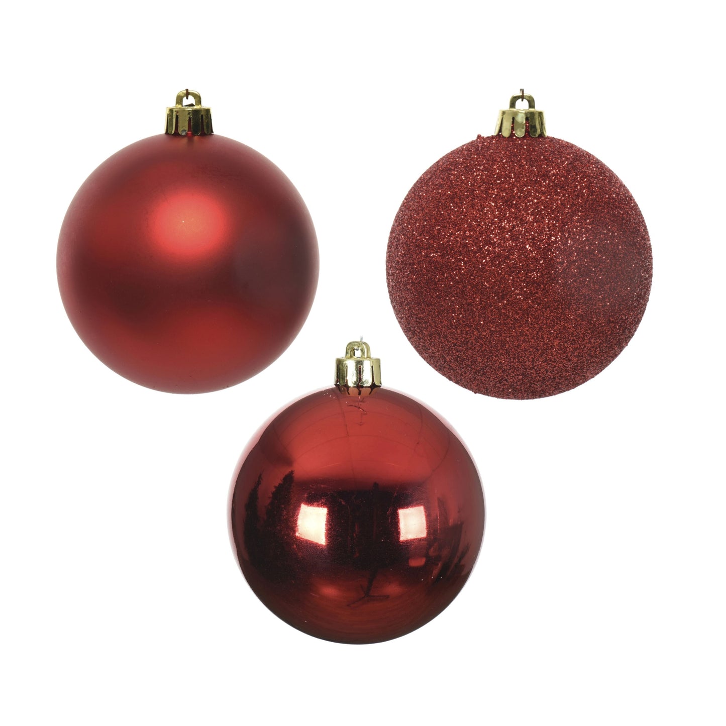 Baubles shatterproof shiny, matt, glitter mix 34pcs 8cm - Red