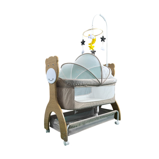 Moveable Wooden Crib With music and mosquito net