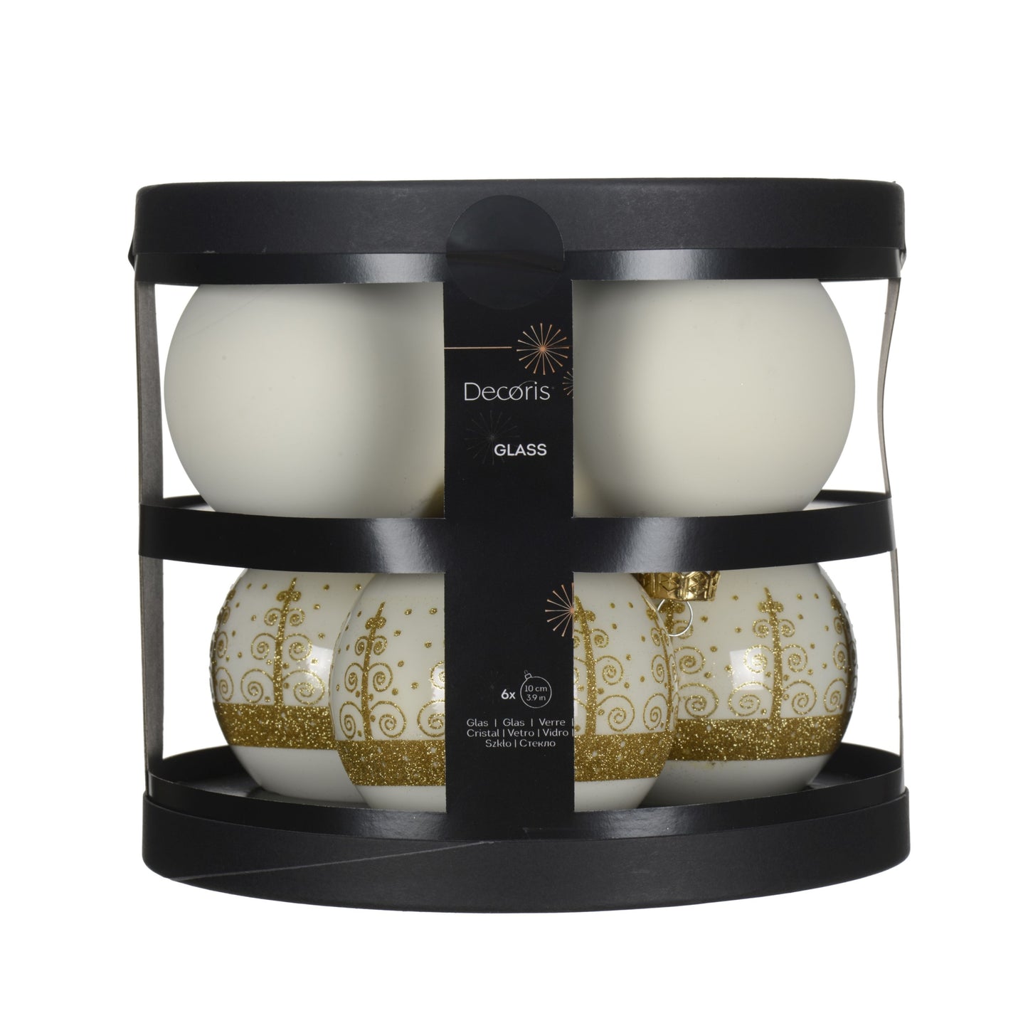 Baubles glass matt, décor mix 6pcs 10cm  Wool white and gold
