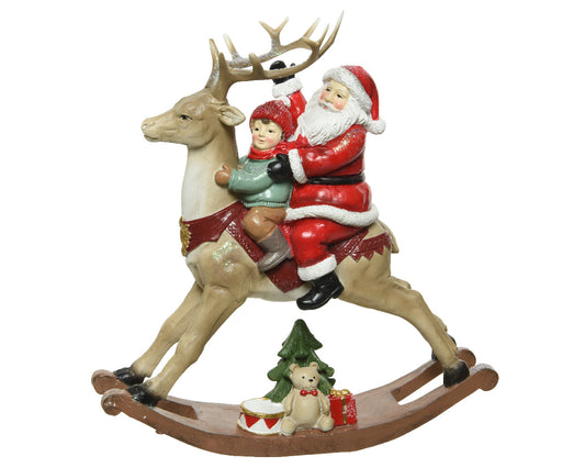 Santa polyresin rocking reindeer L.9cm x W.20.5cm x H.22.5cm