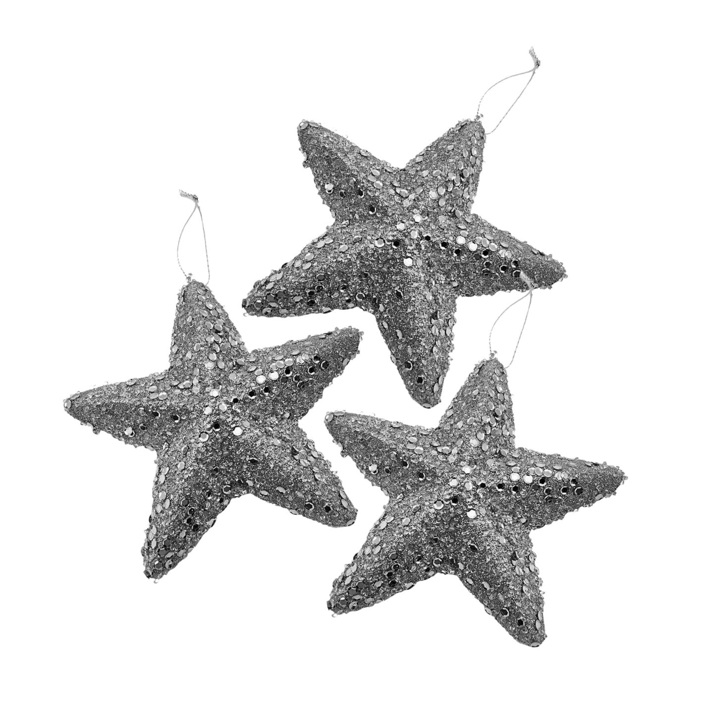 glittery Silver stars ornament 15 cm -  3pcs
