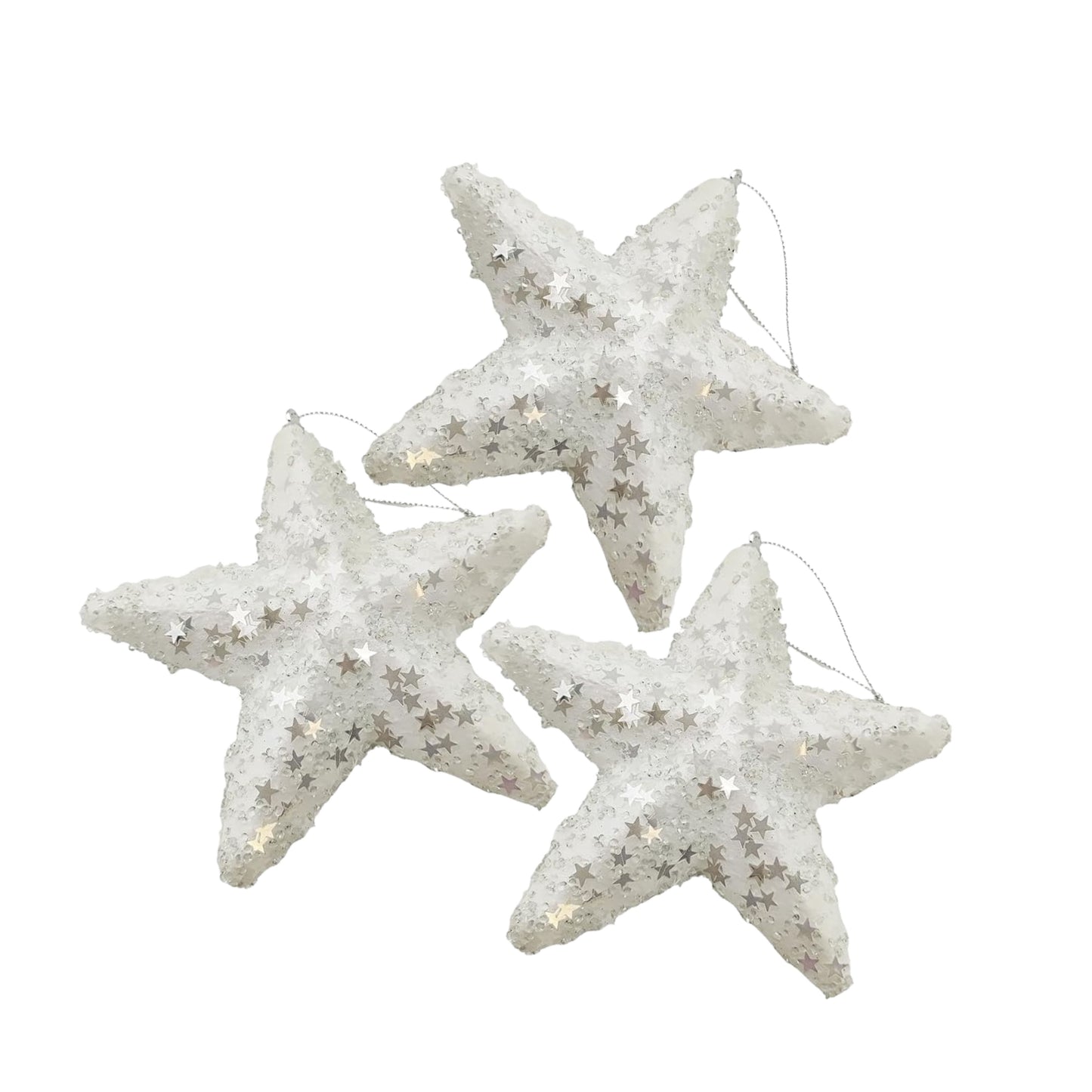 glittery  White stars ornament 15 cm -  3pcs