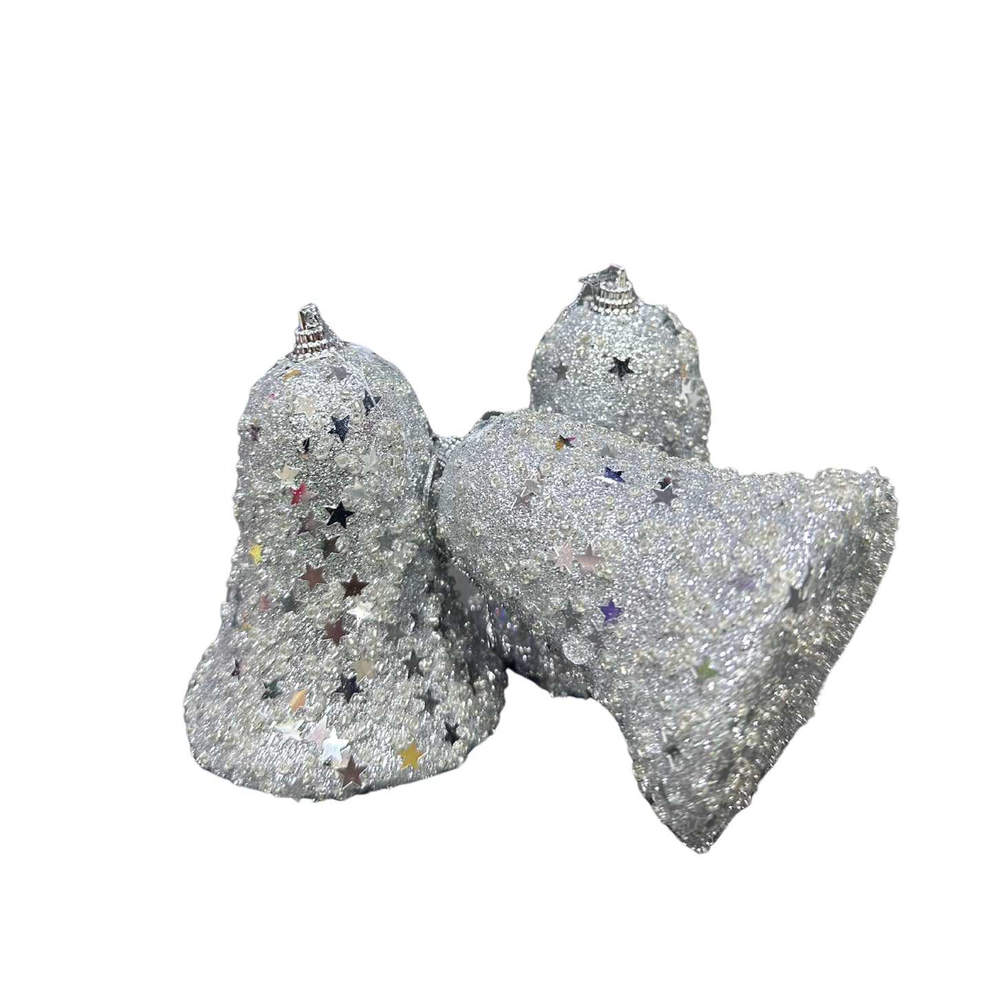 glittery Silver Bell ornament - 3pcs Silver
