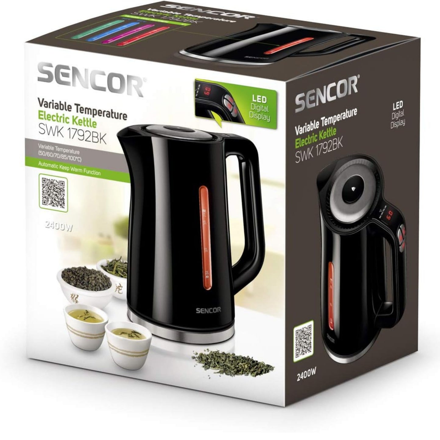 Electric Kettle - 1.7 Liter, Digital Temp. Control, Led, Black