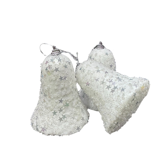 glittery White  Bell ornament - 3pcs White