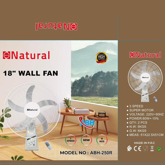 natural wall fan with remote 18'' 60W 3 speeds