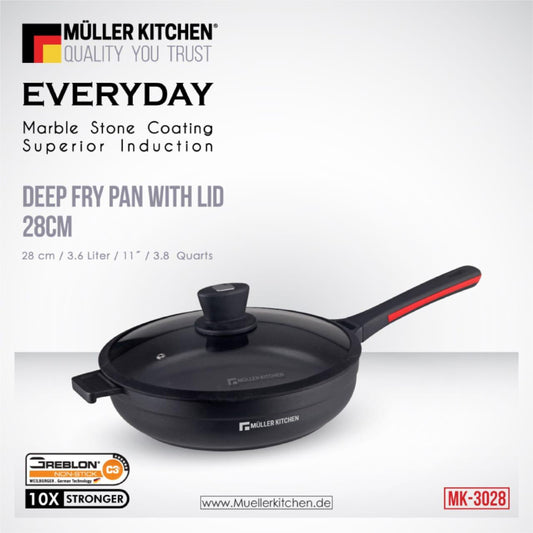 Müller Kitchen Non-Stick Induction Frying Pan with Lid, 28 cm, 3.6 Litres