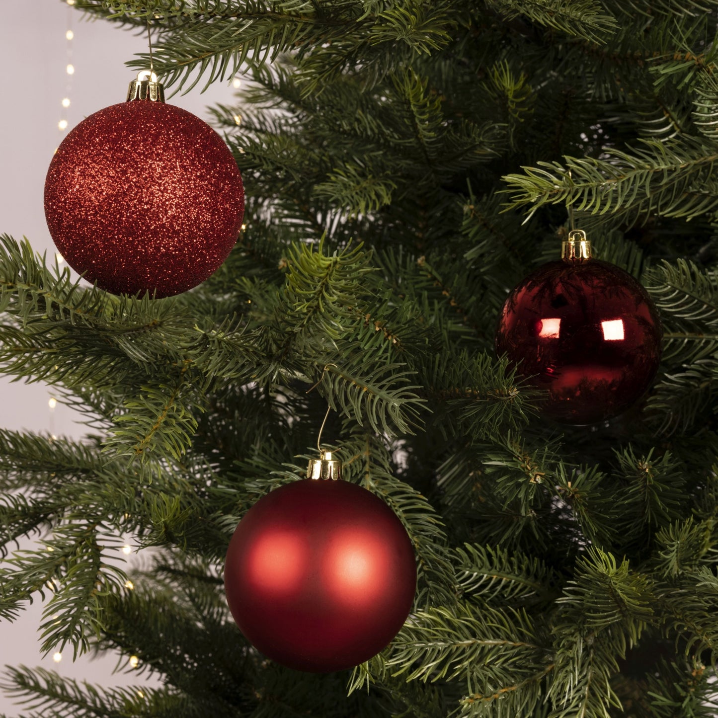 Baubles shatterproof shiny, matt, glitter mix 34pcs 8cm - Red