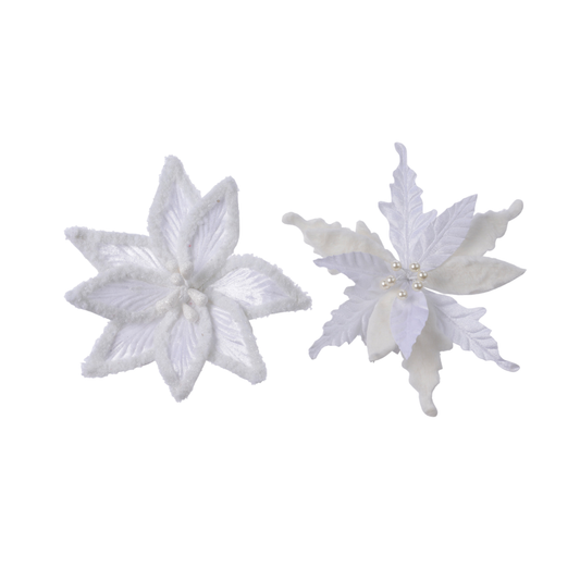 Poinsettia on clip polyester velvet with artificial fur 30cm
