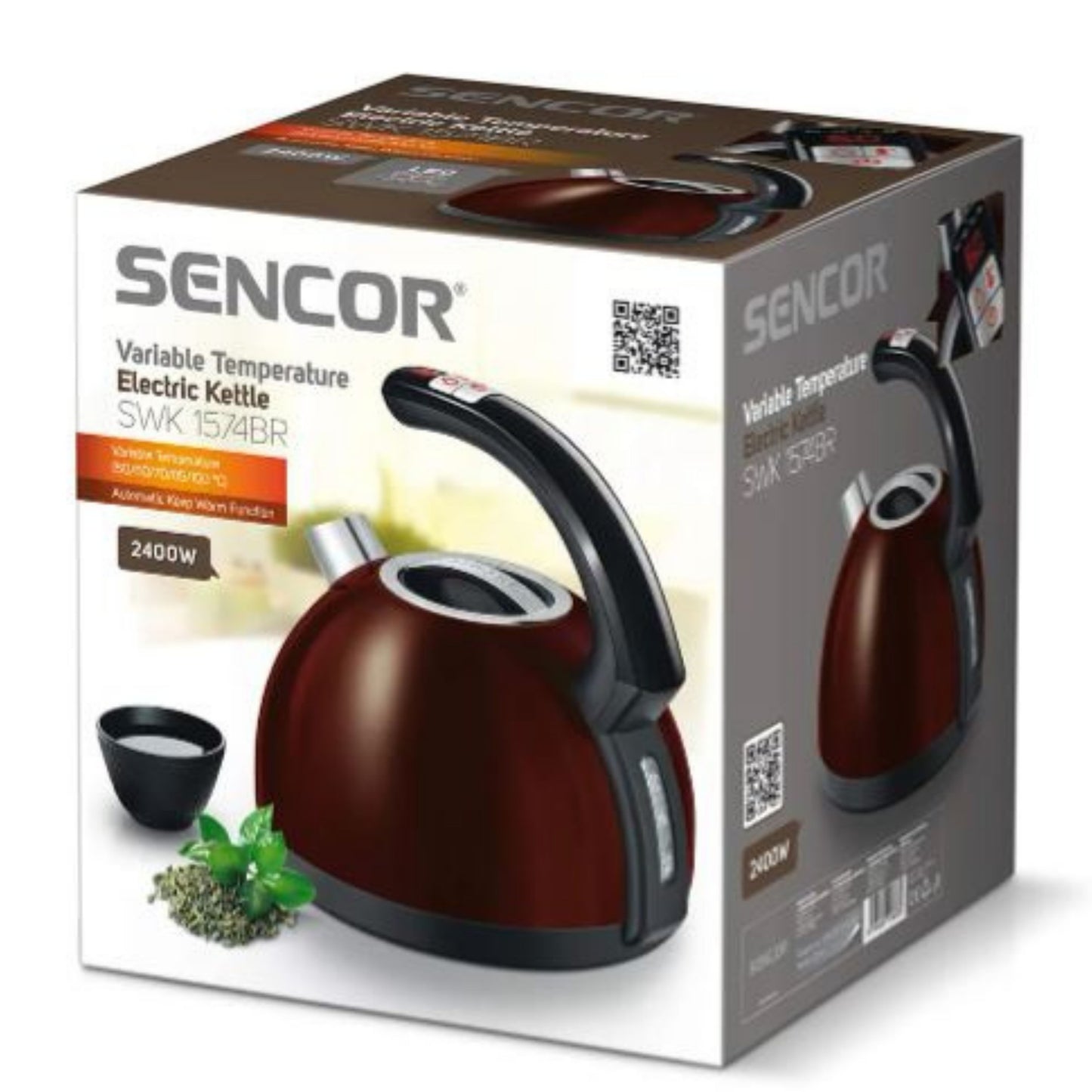 Electric Kettle with Display and Power Cord Base, Brown (Metallic) 1.5L