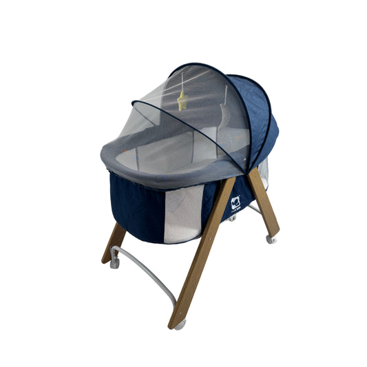 rocking Baby Crib Navy Blue and grey moveable wooden handle