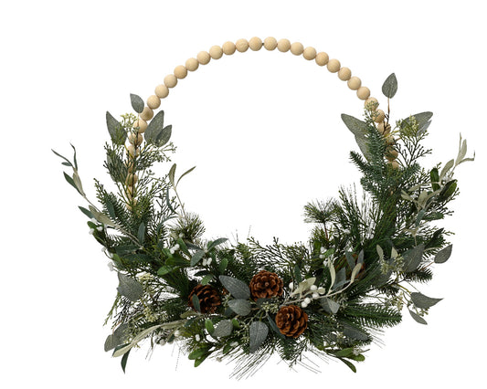 Modern wreath glitter wooden balls, pinecones,eucalyptus indoor 1pc - 60cm