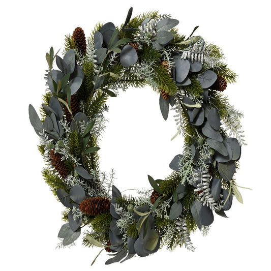 Modern wreath silver leaves and pinecones indoor 1pc - 40cm