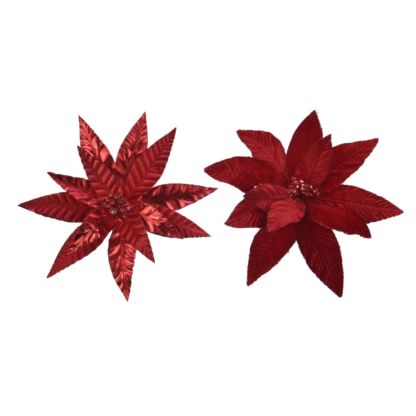 Poinsettia on clip polyester glitter velvet  27cm