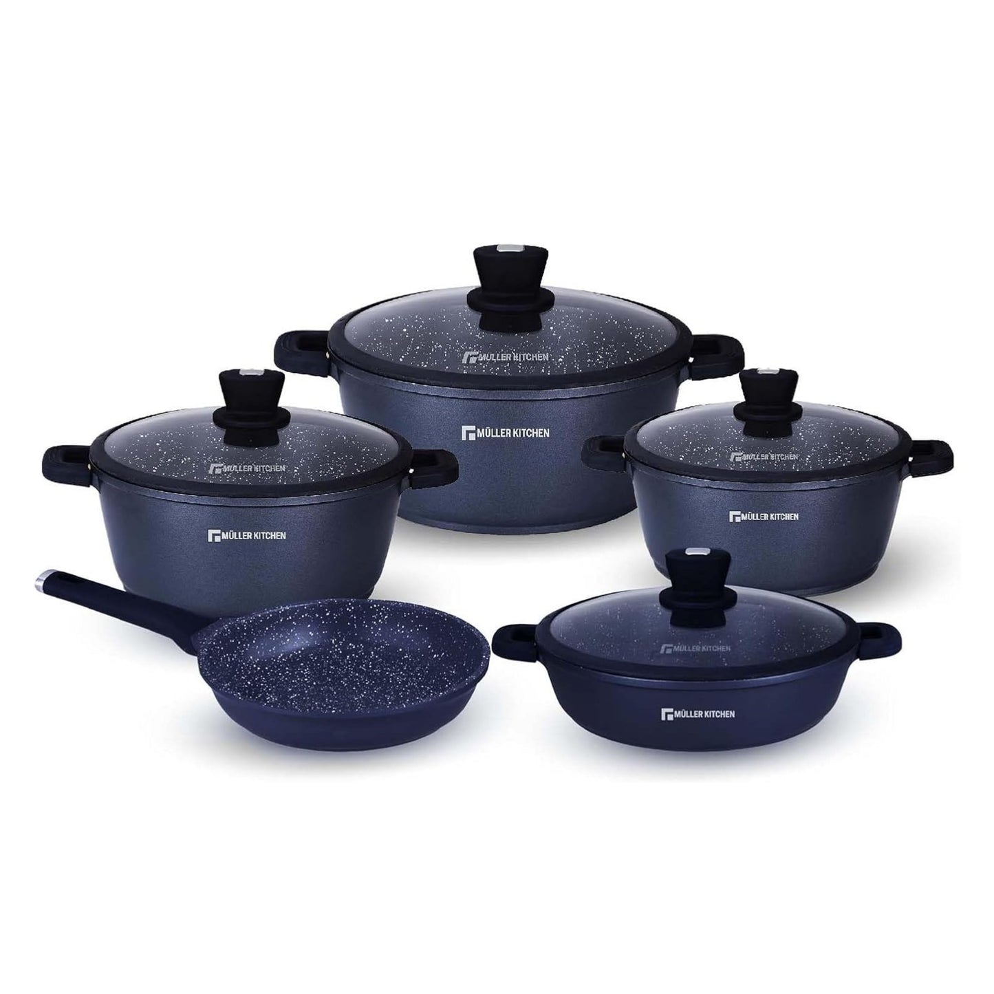 Müller Kitchen  9-Piece Marble Coated Induction Cookware Set - BLACK