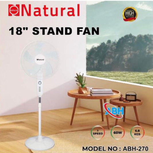 Natural Stand Fan 18inch  60W Wide Blade available in black and white