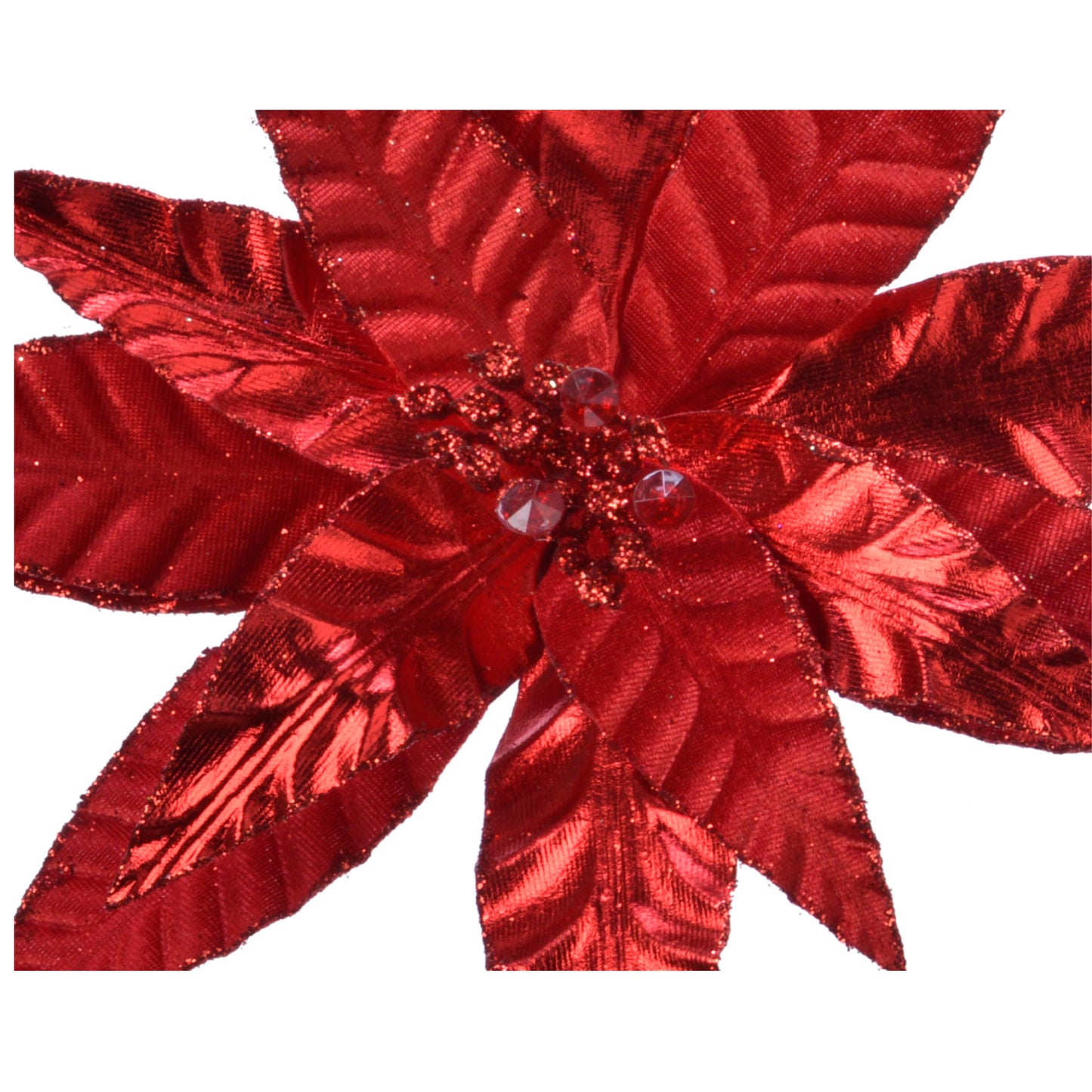 Poinsettia on clip polyester glitter velvet  27cm