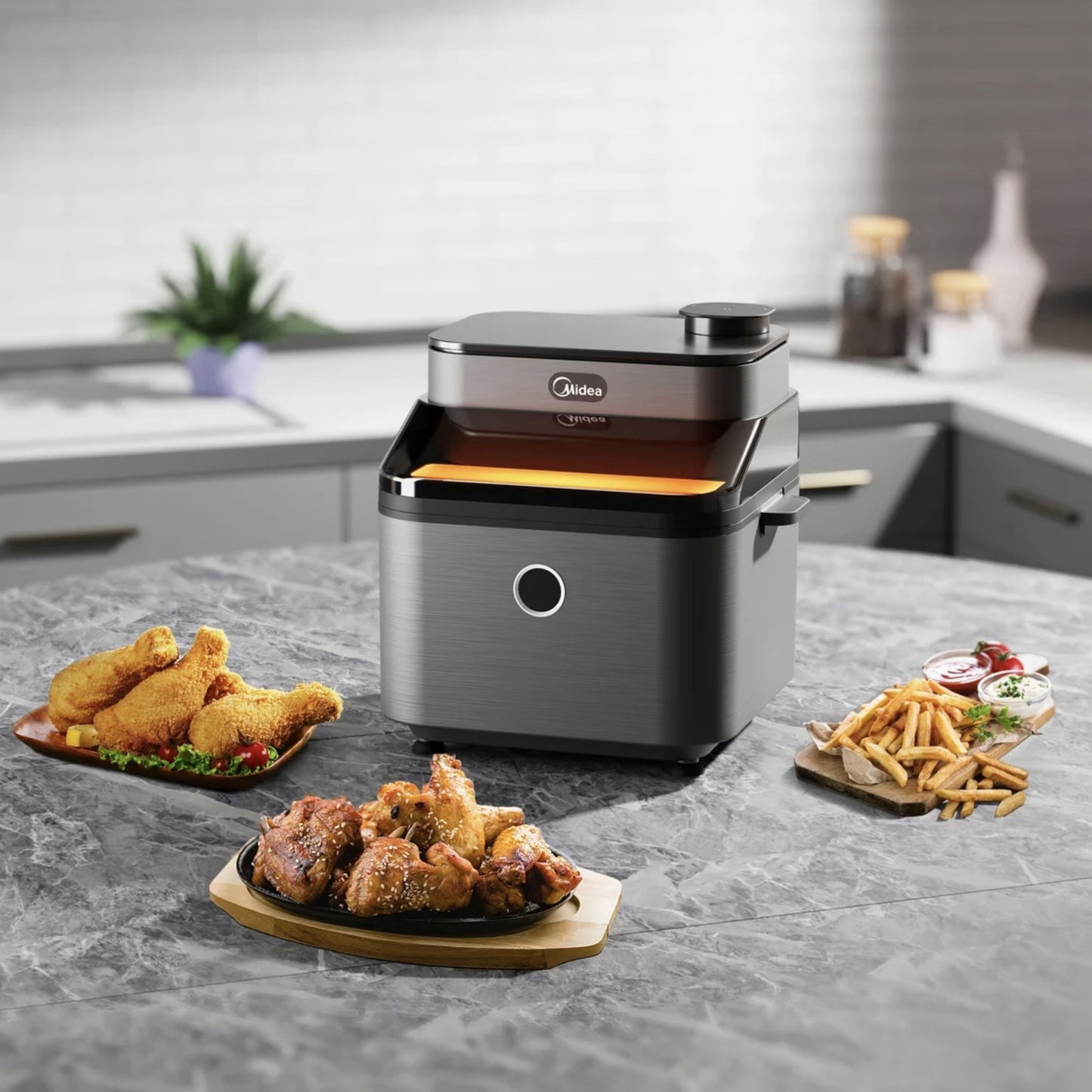 Midea  Air Fryer 7L capacity 1650 W power viewing window with eco-Light