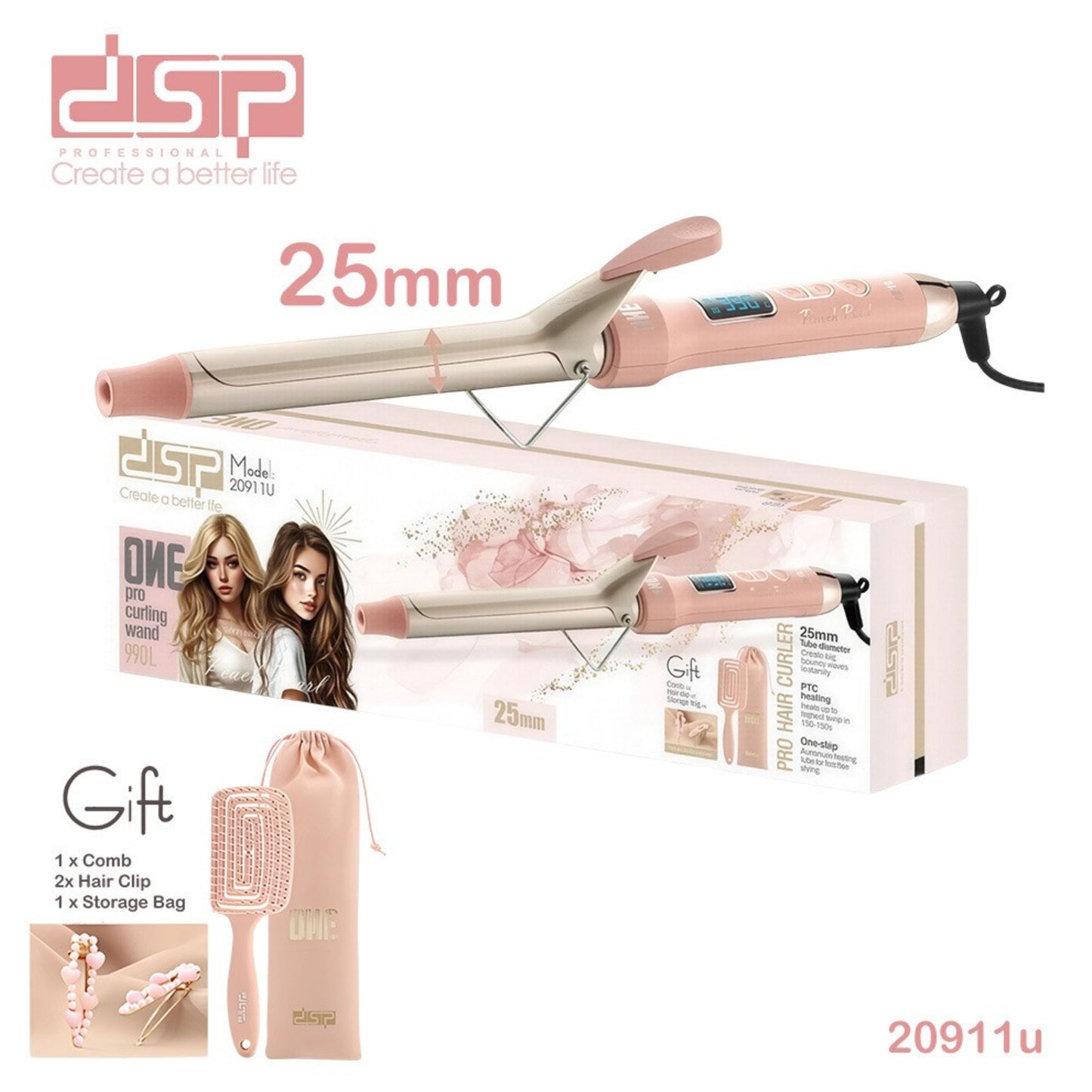 DSP Hair Curler from the elegant Peach Pearl Series Model 25mm