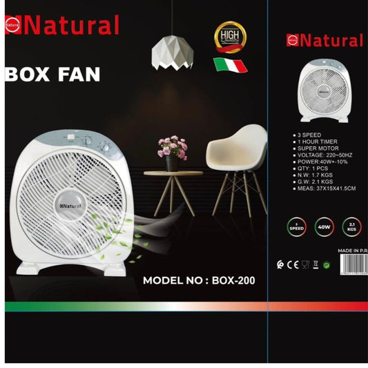 Natural, Box Fan 3 Speed 40W
