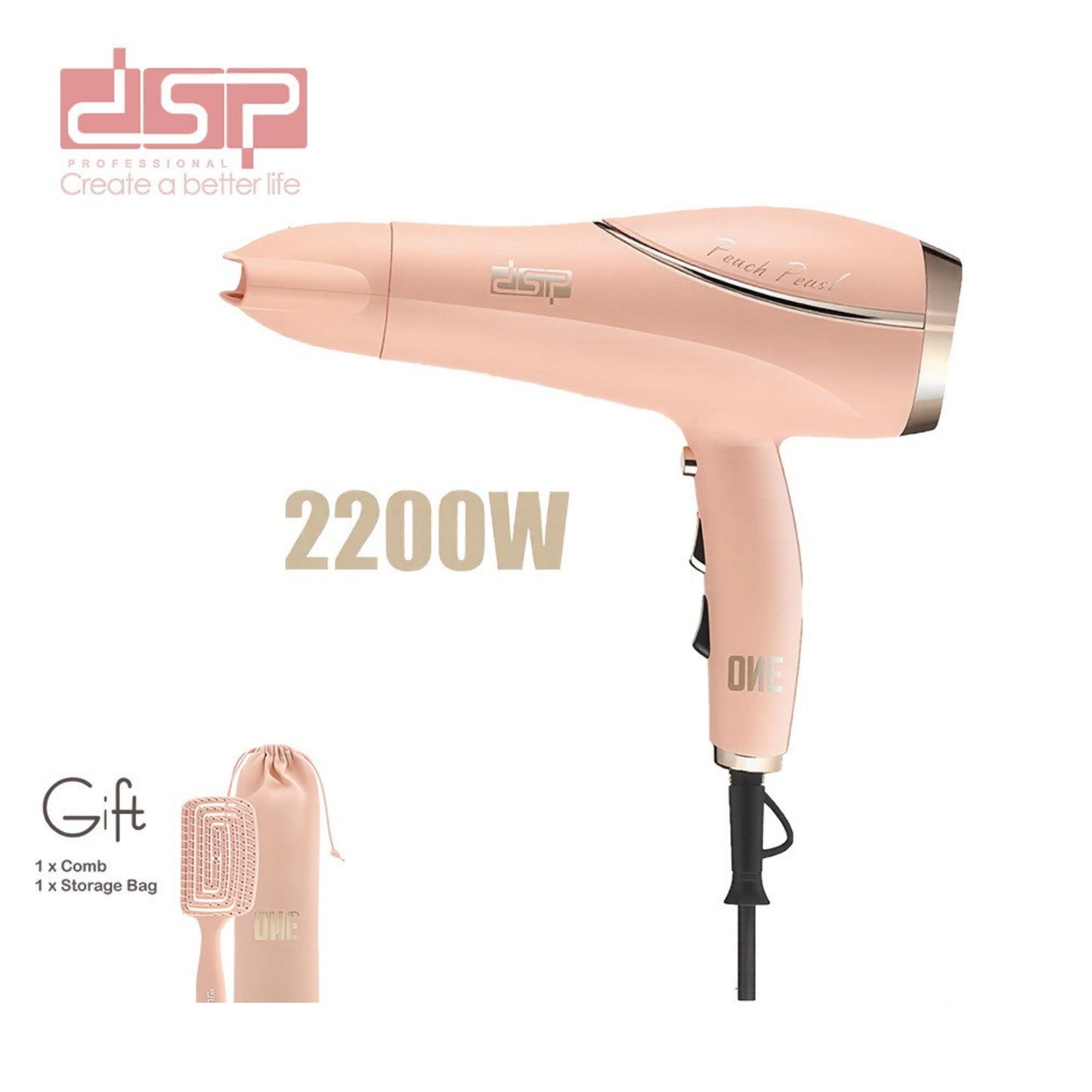 DSP Hair Dryer 2200W – Peach Pearl Series