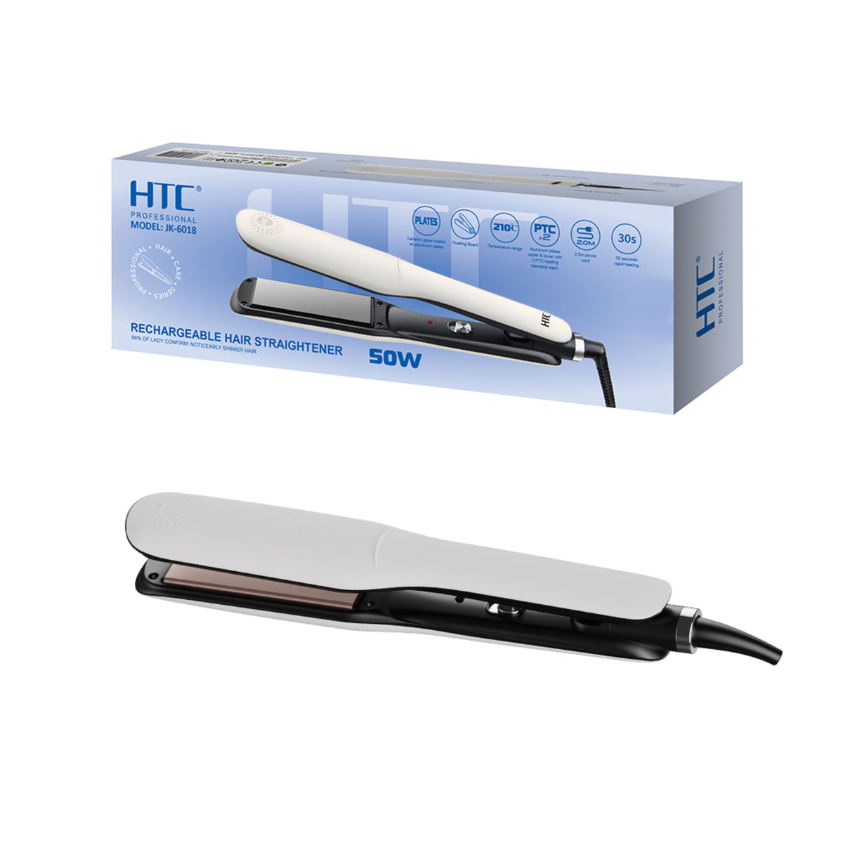 HTC  Ceramic Hair Straightener Flat Iron Floating Plate Auto Power-Off Professional Home Salon