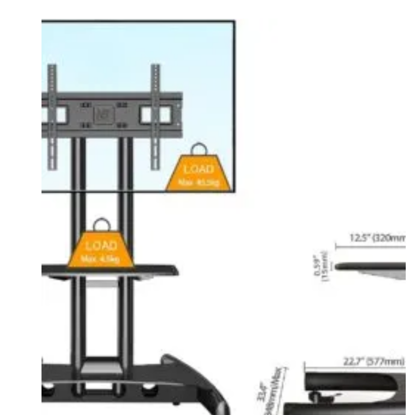 Rolling TV Stand, Mobile TV Cart, 32-85'' - 180 cm height