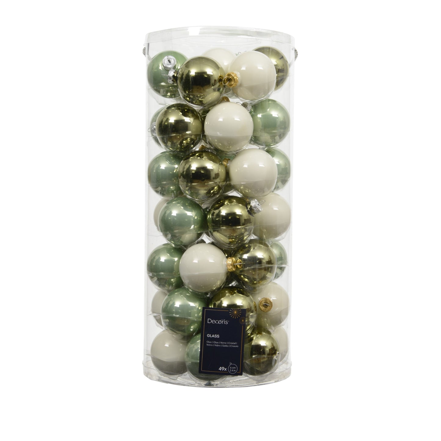 Baubles polystyrene matt,shiny,glitter mix 49 bauble 6cm  - olive green and off white