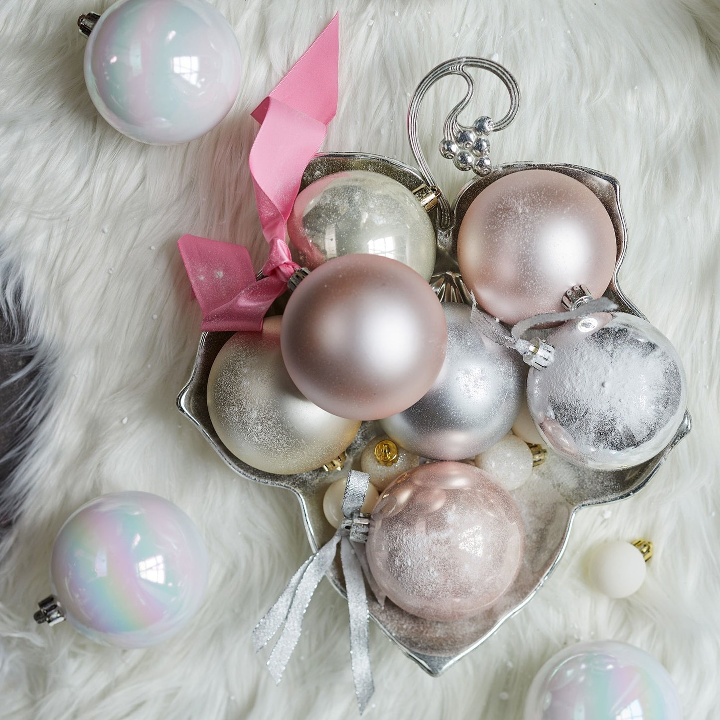 Baubles polystyrene shiny, matt, glitter mix - Pearl 26pcs