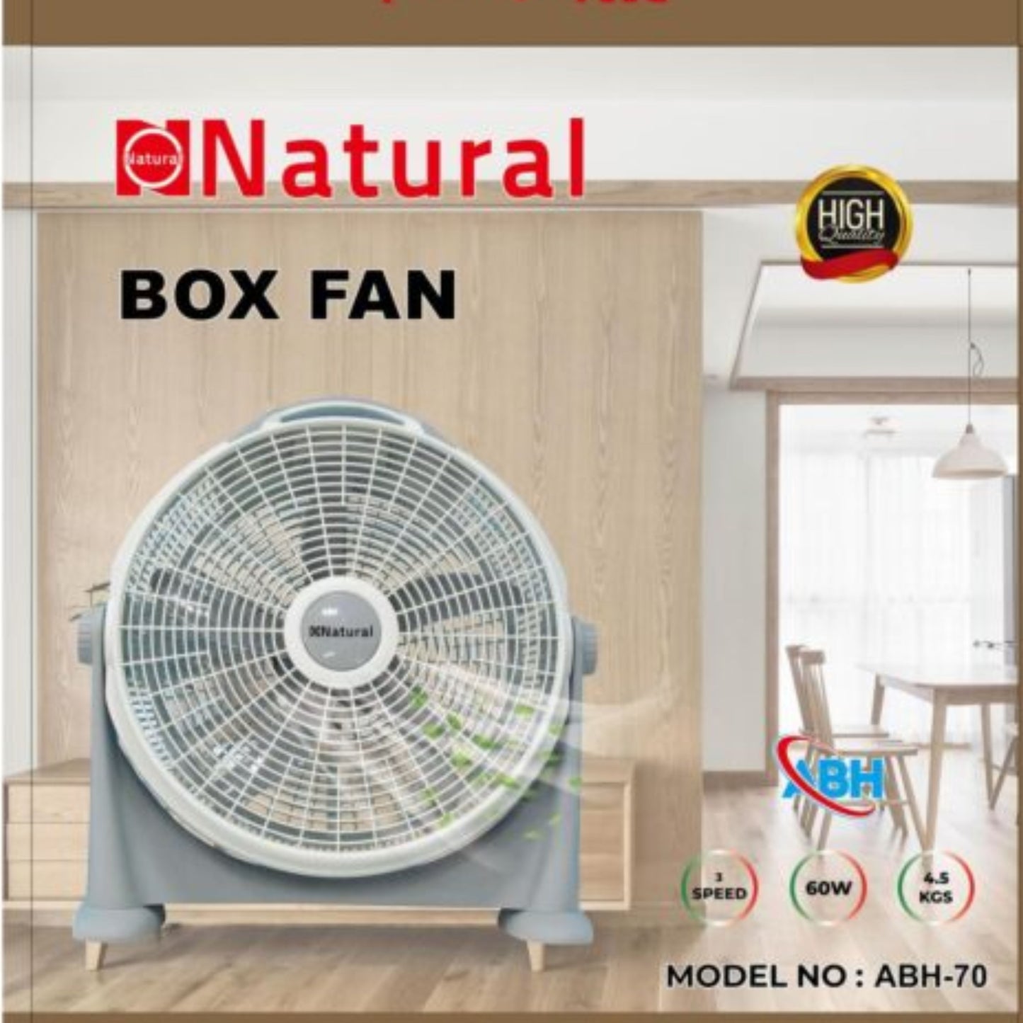 Floor Box Fan 60W  Natural 3 speeds 20”  - Silver