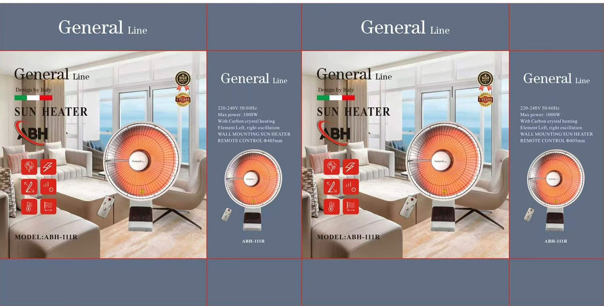 General Line, wall mount Sun Heater, 1000W With Remote controller  and carbon crystal beating  element left, right oscillation