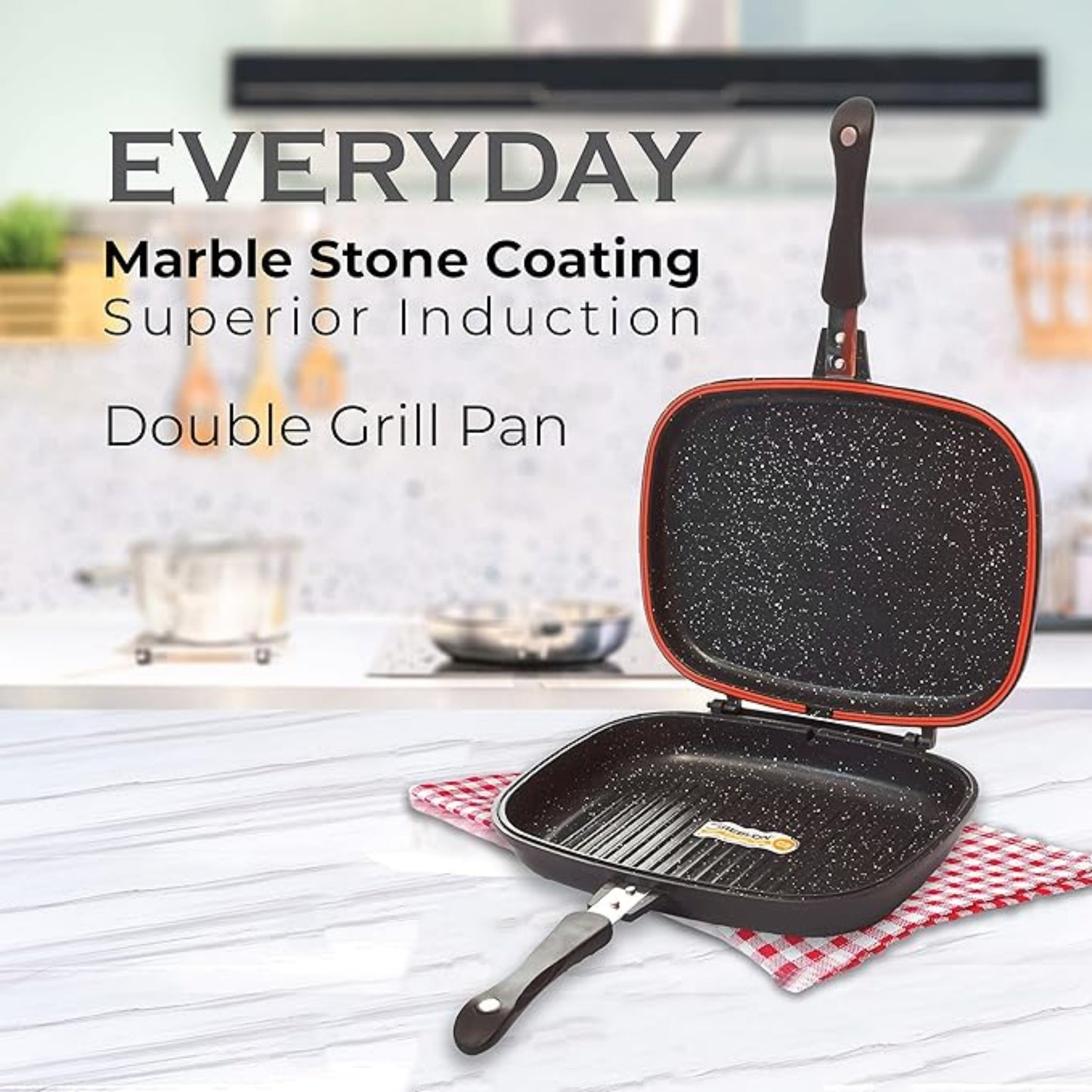 Müller Kitchen  Double Frying Pan, German Marble Granite Non-Stick Die-Cast Aluminium, PFOA Free, Scratch Resistance, 32 cm, Black