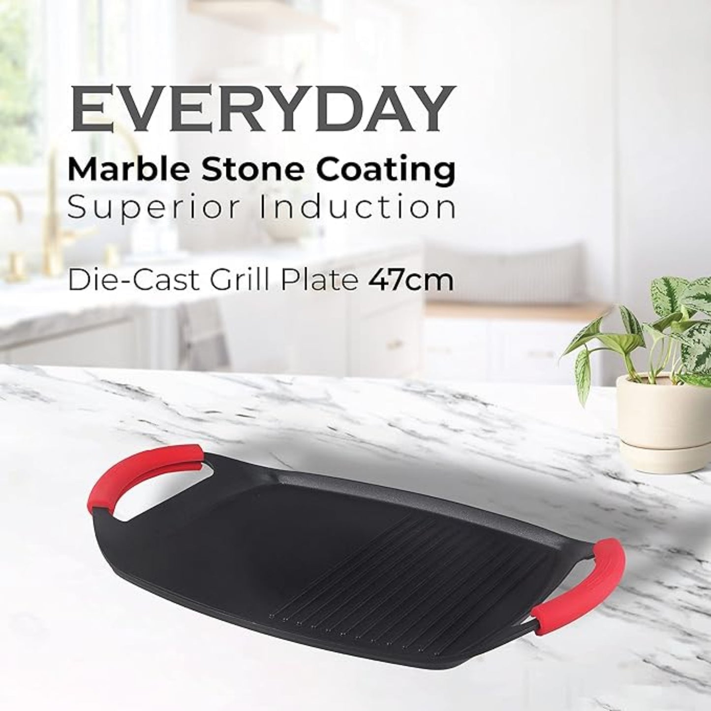 Müller Kitchen 47cm Grill plate barbecue, Griddle Pan with handles, Stove top Griddle (Nonstick Marble Granite Coating, Die-Cast Aluminum Build, Induction)