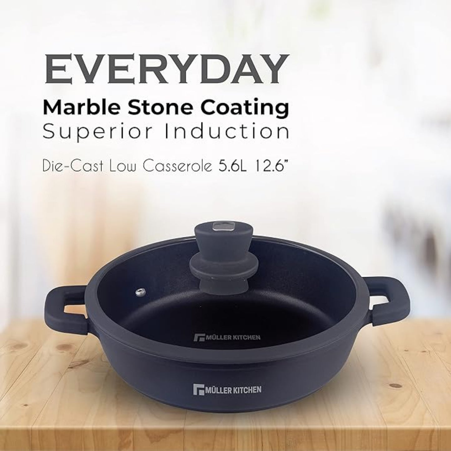 Müller Kitchen shallow Cast Aluminium Cooking Pot with Glass Lid 32 cm 5.6 L Induction 32 cm