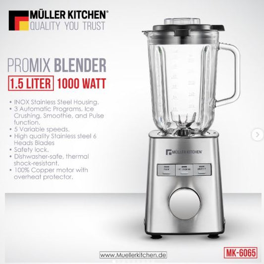 Muller Kitche Blender, 1000 W, Glass Jug with 1.5 L,