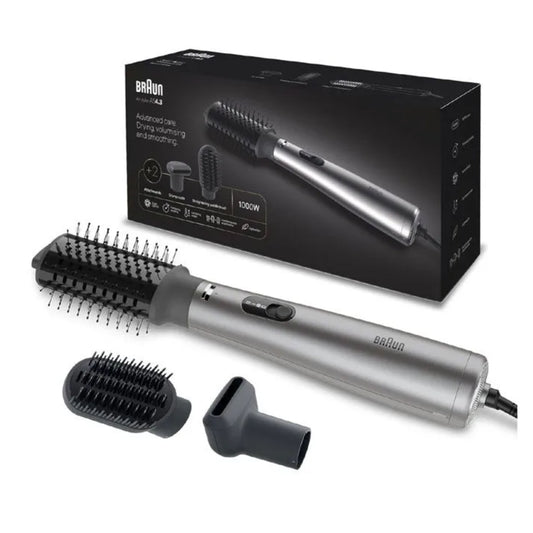 Braun Air Styler AS4.3, Advanced Care, Hair Drying, Volumiser and Smoothing, 1000 Watts, with 2 Attachment Drying Nozzle and Paddle Brush, Air Brush – Ionic Grey