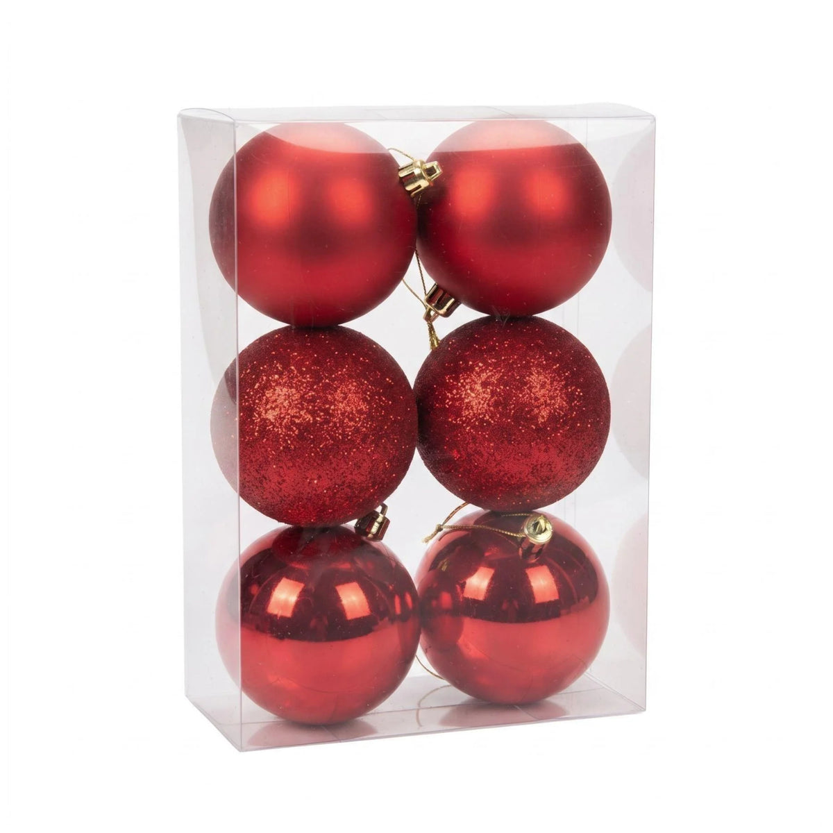 Baubles Assorted Mix Red x6 - 6 cm
