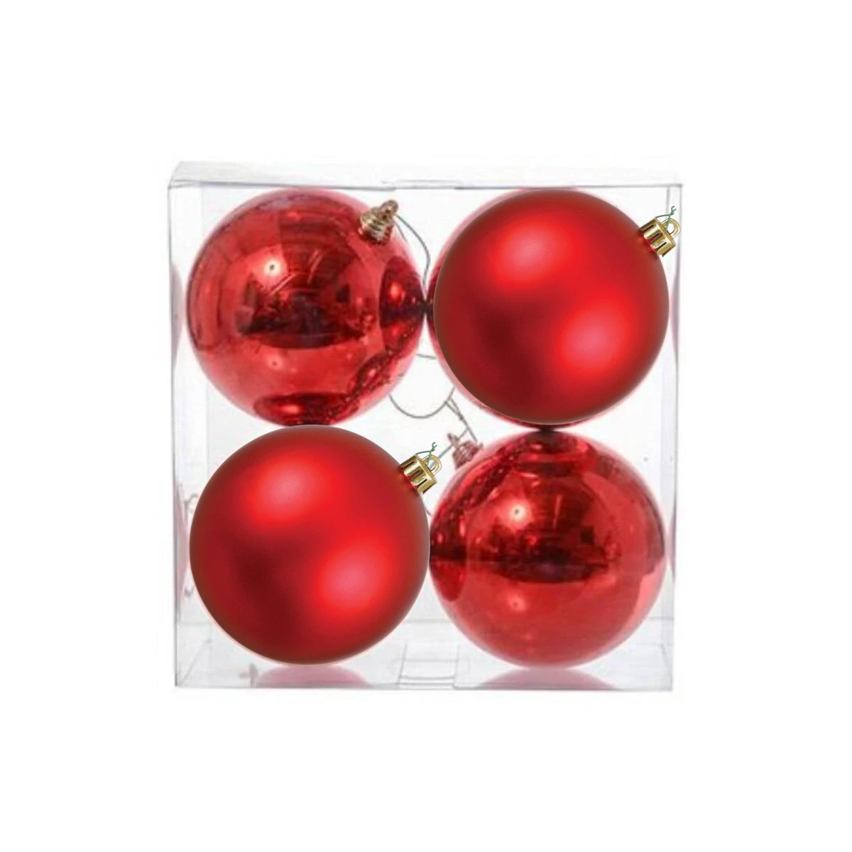 Baubles Assorted Mix Red x4 - 12cm