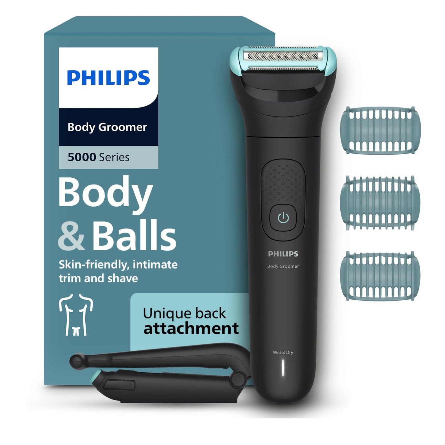 Philips Body Trimmer for Men Private Parts, Removes Back Hair, Skin Safe Grooming, Clinically Tested for Sensitive Skin, 100 Min Runtime, Showerproof, 2+3yrs* Warranty,