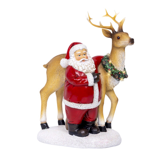 Santa with dear Micro LED santa polyresin steady 28cm