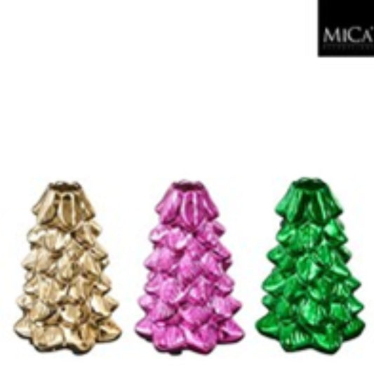 "Candleholder x-mas tree purple gold green 3 assorted - h15xd "