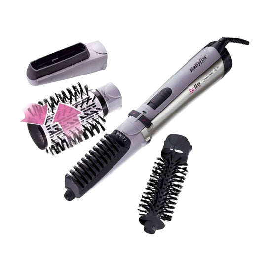 Babyliss Hair Styler Rotating Brush with Attachments, 1000 Watt, Silver/Black  - 1000W