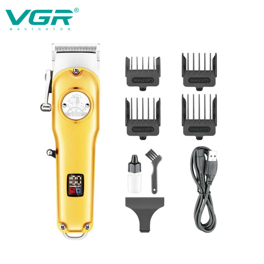 VGR  Professional Electric Hair Cutting Machine Beard Trimmer Rechargeable Barber Hair Clipper Cordless With LED Display