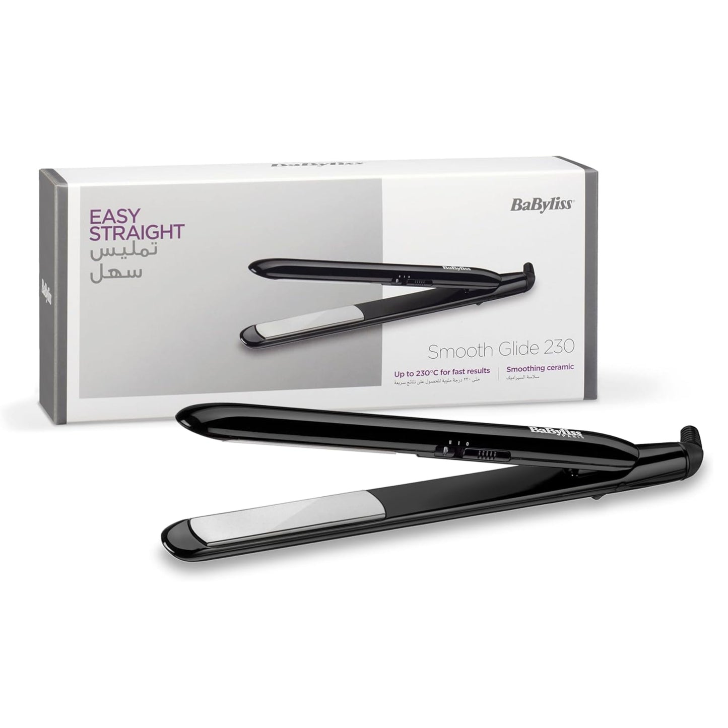 BaByliss Smooth Glide 230 Hair Straightener | Fast Heat Up Ceramic Coated Plates For Rapid Results | 2 Digital Temp Settings 200°C - 230°C | Breathe Easy...