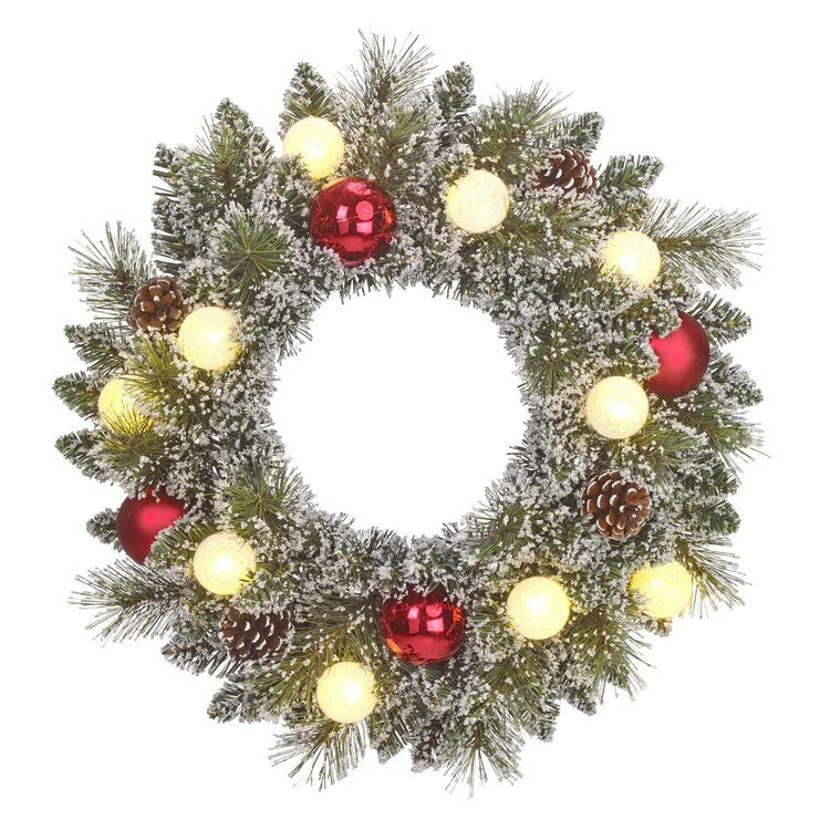 "Kaprun wreath green frosted red 10L TIPS 88 battery operated - 50 cm