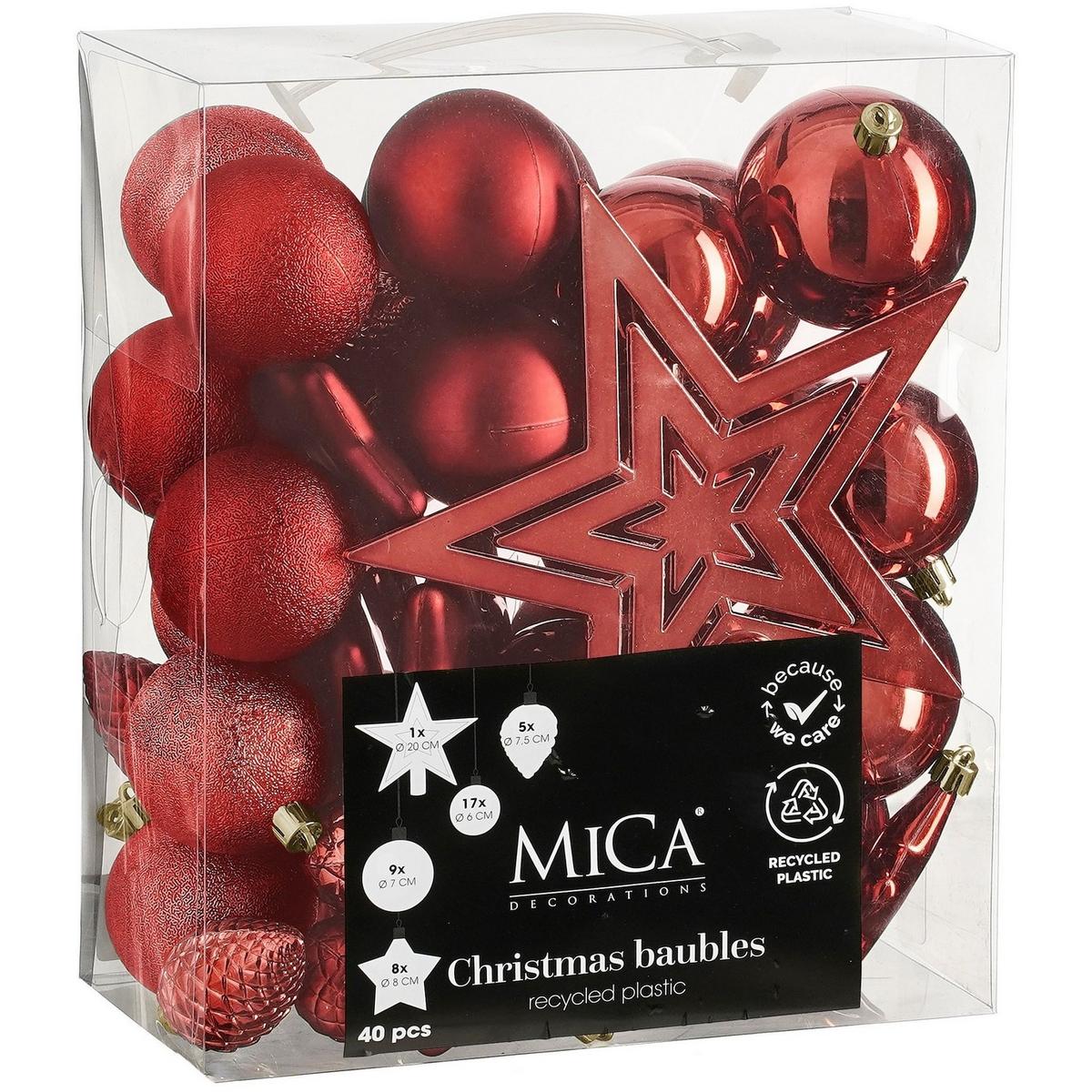 "Tree decoration unbreakable red 40 pieces - d8cm "