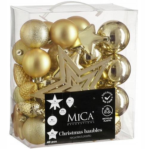 "Tree decoration unbreakable gold 40 pieces - 8cm